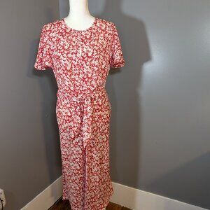 Lauren Ralph Lauren Red and White Floral Flutter Sleeve Mid Length Dress Size 6